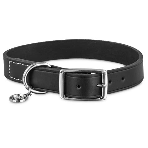 Leather and satin pet collar Black .